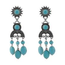 Mydear 1 对复古几何绿松石流苏吊坠长耳环，适合女性日常佩戴 - 流蘇 - 查看 9