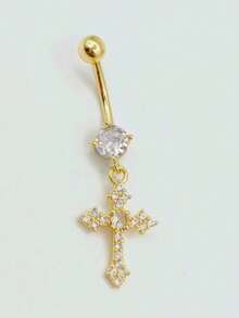 Anneau de nombril décoré de croix en strass dorés - Croix d'or - Voir 1