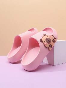 1 par de chanclas de espuma para niños, sandalias casuales de suela suave y antideslizante, ligeras y cómodas para niños pequeños y grandes, de unicolor simple con suela gruesa de EVA - Rosa - Ver 9