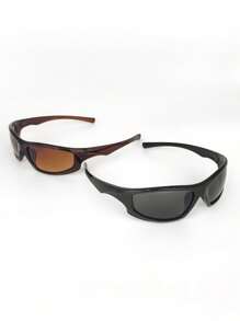 feye 2pcs Mercury Lens Fashionable Glasses, Unisex Y2K Streetwear Fashion Glasses Suitable For Daily Wear - 2-pack (black + Coffee Brown) - View 2