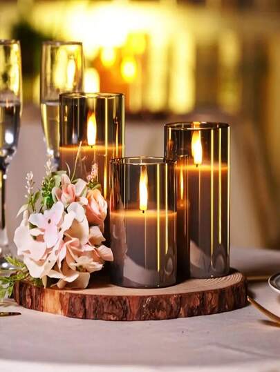 3pcs Flameless Candle Lamp Set, Remote Control Premium Grayelectronic Candles, Birthday Wedding Props, Remotecontrolled Candles, 600Mah,Suitable For Home, Bedroom, Wedding.Proposal, Christmas, Halloween, Company Dinner Party