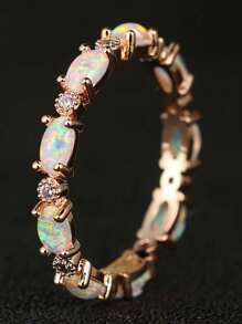 1 件迷人方晶锆石和人造蛋白石戒指，适合女士结婚订婚周年派对珠宝情人节礼物