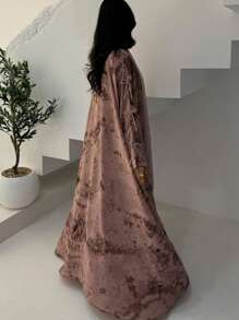 2pcs Modest Fashion Muslim Chiffon Printed Outfit With Headscarf, Summer Casual Jacket - Red - View 3