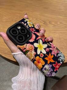 1 pieza Funda protectora suave de piel sintética con rayas verticales de flores amarillas y blancas, compatible con Apple 16/16PLUS/16PRO/16PROMAX