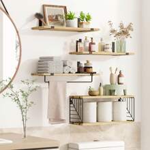 Superlele 3+1/4+1 Tier Bathroom Floating Shelves Over Toilet, 15.8in Farmhouse Rustic Wood Shelves, Wall Decor For Bathroom, Living Room, Bedroom And Kitchen Home Bathroom Decor Bathroom Organizer