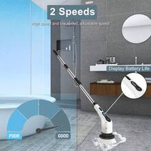 CDRDQ Electric Spin Scrubber, Shower Cleaner Brush Waterproof 2H Fast Charge, Bathroom Cleaning Brush 2 Adjustable Speeds, With 11 Replaceable Brush Heads, For Bathroom Floor Kitchen Window - White - View 9