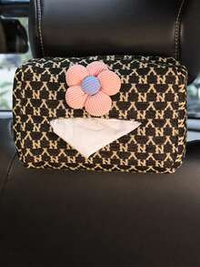 1pc Car Tissue Box Jacquard Multifunctional Hanging Drawer Box Car Armrest Box Bow Tissue Box - one-size - View 18