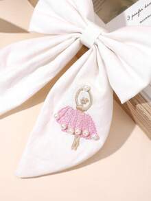 1个芭蕾舞女孩刺绣蝴蝶结发夹，优雅纯色发夹，适合日常和派对佩戴，女孩简约大蝴蝶结发饰 - 彩色 - 查看 2