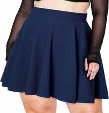 Women's Plus Size Mini Skater Skirt- Basic Versatile High Waisted Flared Casual Stretchy Skirts - 海軍 - 查看 12