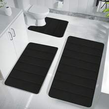 3-Piece Memory Foam Bath Mat Set - Non-Slip Bathroom Rugs Super Absorbent Quick-Dry Machine Washable Perfect For Bedroom Decor, Tub, Toilet Floor, Shower Room, Laundry, Kitchen And Indoor Areas - 黑色 - 查看 4