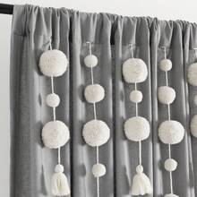 LUSH DECOR Boho Pom Pom Tassel Linen Window Curtain Panel Navy Single 52X84 Halloween-Fall Decor-Room Decor - Dark Gray - 查看 5