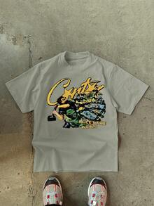 男士休闲宽松百搭简约时尚印花短袖T恤，春夏