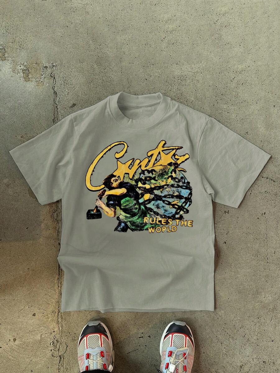 男士休闲宽松百搭简约时尚印花短袖T恤，春夏