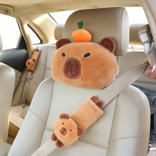 1 pieza Nuevo Cojín de Carro de Capibara 2025, Cojín de Cuello Lindo, Almohadilla para el Cinturón de Seguridad del Carro, Muñeco de Peluche Suave, Regalo Perfecto para Cumpleaños, Feriados y Ocasiones Especiales