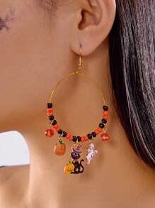 1 对彩色串珠万圣节猫南瓜鬼水晶珠耳环