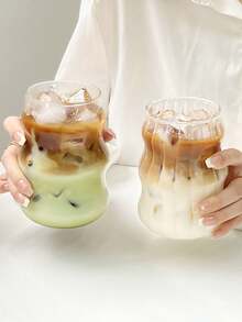 1 Peça/4 Peças Xícara de Café de Vidro de 550ml (Sem Canudo) para Uso Doméstico, Adequada para Mulheres, Xícara para Bebida, Chá com Leite. Xícaras de Vidro com Ondas Estéticas, Copos Ondulados, Copos de Vidro Transparentes para Café Gelado, Utensílios de Vidro Modernos e Únicos