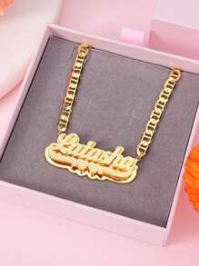 1 件个性定制 3D 浮雕风格文字项链定制名字英文字母 NK 链项链珠宝黄金首饰情侣朋友家人 18k 金不锈钢珠宝项链