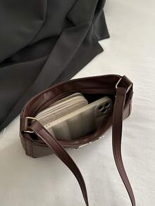 简约时尚女士单肩包、腋下包、拼色黑白女士斜挎包 - 咖啡棕 - 查看 7