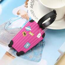 PVC Luggage Tag With Cartoon Suitcase Pattern (Grey, Pink) Travel Bag Tags, Suitcase Label, Soft Rubber Travel Tag With Removable Buckle - Soft Rubber Luggage Tag For Suitcase, Silicone Boarding Tag For Rolling Suitcase, Suitable For Cards (Bank Card, Student ID, Transit Card) - 粉色 - 查看 2