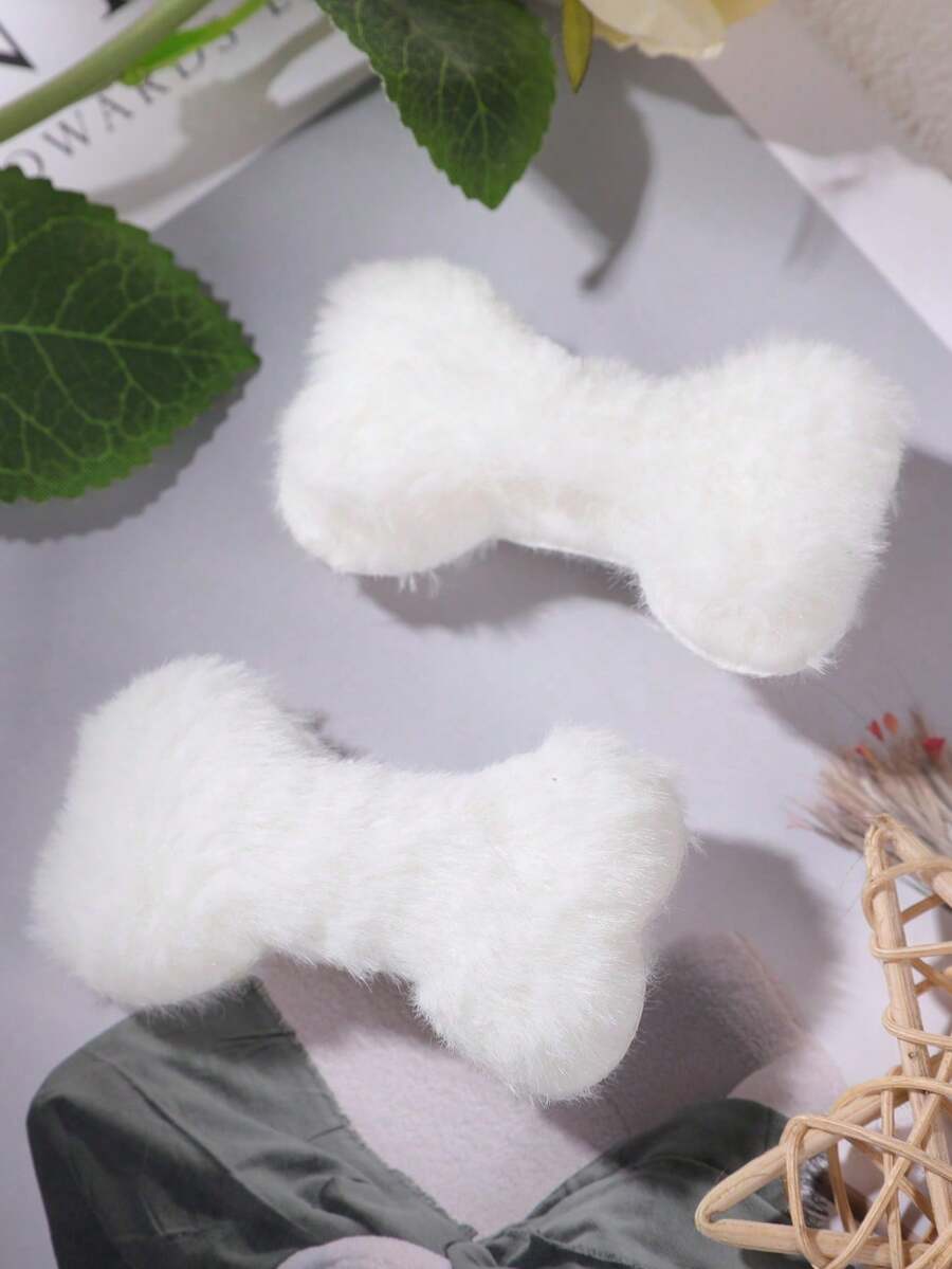 2 Stück Plüsch Knochen-förmige kreative Haarspangen, Winter, Haaraccessoires, Kopfschmuck - Weiss - Übersicht 1