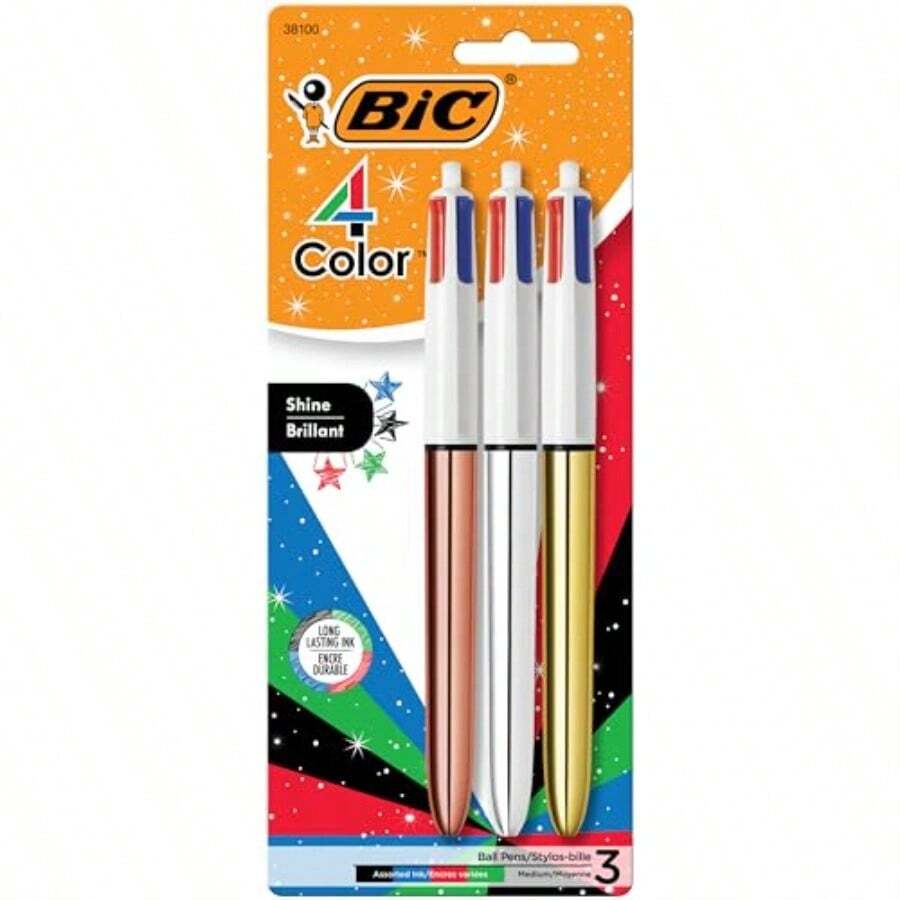 4 Color Shine Retractable Ballpoint Pen With LongLasting Ink And 1.0 Mm Medium Point 3Count In Assorted Ink - blackblueredandgreen - View 1