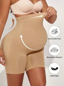 孕妇纯色弹力及膝短裤，适合夏季 - 米色 - 查看 5
