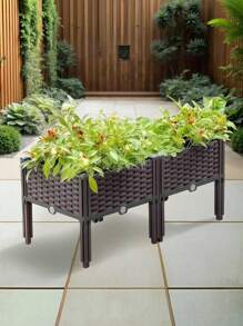 [Elevated Garden Bed] 2pcs/3pcs  Raised Garden Bed Planter Box With Drainage – Weather-Resistant Elevated Plastic Boxes For Outdoor Vegetables & Flowers – Easy Setup Garden Kit For Patio, Backyard, Courtyard - 灰色 - 查看 5