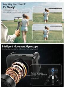 Q19 AI 智能手持云台稳定器 - 自动面部跟踪，可折叠 360° 旋转自拍杆/三脚架带补光灯 - 兼容 Android 和 IOS，用于直播/会议/自拍/摄影/视频 - 黑色 - 查看 3