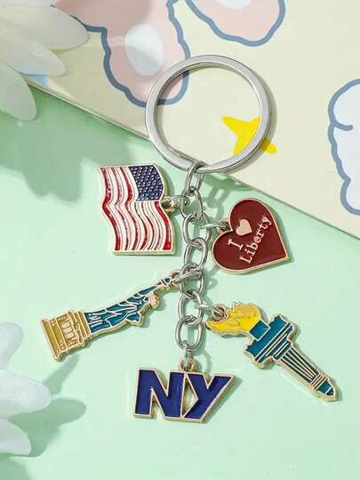 1pc Patriotic American Flag Keychain With Statue Of Liberty Charm - Car Key Chain And Bag Pendant, Suitable For Independence Day, Streetwear Accessories, Independence Day Decoration