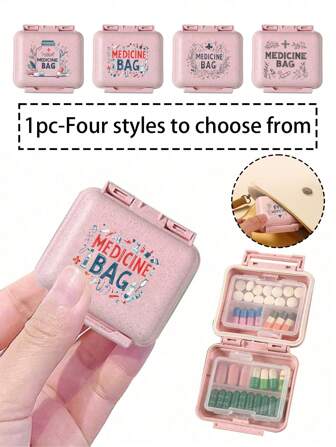 迷你 6 格药盒便携式 6 格小药盒药丸包装密封储物盒、一周 6 天储物盒、字母图案旅行药丸储物盒、6 格便携式药盒、用于储存维生素的每日药盒、口袋钱包小药丸容器药品储物盒、饰品储物盒