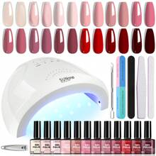 Kit de esmalte de uñas en gel LIMEGIRL de 19 piezas con lámpara UV, 12 colores de esmalte en gel de la serie rosa y roja, juego de manicura para mujeres y niñas