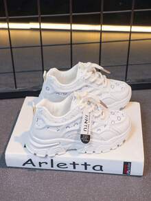 1 Pair Girls' Cute Fashion PU Design Casual Sneakers, Personalized Sports Shoes, Suitable For Daily Wear, School, Sports, All Seasons - Beige - View 7