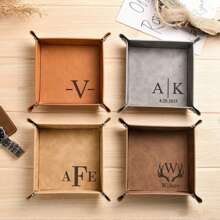 Personalized Leather Tray, Versatile Tray, Home Decor Souvenir, Anniversary Gift, Gift For Dad, Handmade Leather Anniversary Tray, Customized Tray For Dad, Father's Day Gift, Men's Gift, Personalized Leather Catchall Tray, Storage Desk Tray, Riveted Catchall Tray, Engraved With Initial - Multicolor - View 12