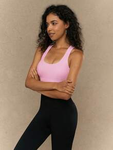 Yefecy Seamless Sports Bra Fitness Top High Impact Underwear Running Training Yoga Bra Shock-Absorbing Ribbed Gym Yoga Cropped Tank Top - Hồng - Xem 4