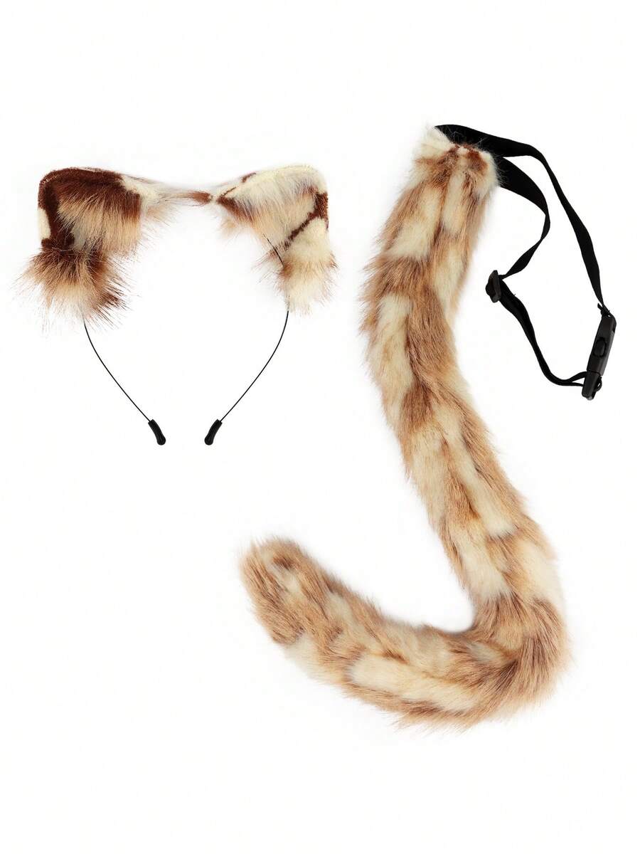 Two-Piece Fox Headband Detachable Plush Suit Fox Tail Party Dress Up Suit Props Cute Sexy Style Cosplay Halloween Dress Up - 卡其 - 查看 1