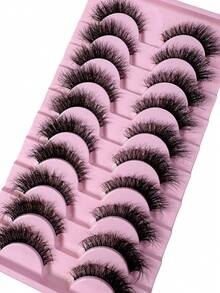 LYBCG 10Pairs Of Luxurious Fluffy False Eyelashes - Thick, Wispy, Clear Band Faux Mink Lashes 3D Volume, Reusable, Soft, Lightweight, Faux Mink Strip Lashes For Cosplay Manga Cat False Lashes Dramatic Eye Makeup Look - 黑色 - 查看 3