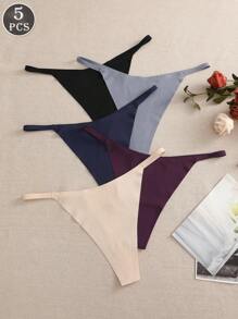 5条/套 纯色无缝低腰丁字裤