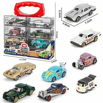 8 pièces/set, Modèles de jouets de voitures de sport classiques vintage à l'échelle 1:64, avec boîte de rangement portable, convient pour la décoration de la maison, l'affichage sur le bureau, les collections, les cadeaux de Noël, de Pâques et d'anniversaire