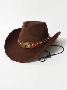 1 件女式牛仔帽，采用牛皮和绒面革制成，西部风格，时尚简约男女通用爵士帽，适合日常佩戴、派对、西部主题活动、角色扮演、音乐节 - 禮帽 - 查看 7