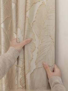 Cirelle 1片米色浮雕葉紋遮光窗簾,適用於豪華別墅客廳、臥室窗戶 - 米色 - 查看 9