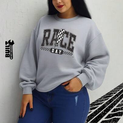 SUDADERA RACE DAY  DAMA urbana,comoda  Letras    Casual    Suave    Ninguno    sudadera  Diario    todas
