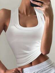 GAOVOT Women's Summer Y2K Sexy Pure Desire Basic Casual Sports Home Square Neck Vest Top