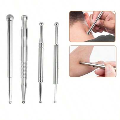 1pc Acupressure Massage Stick, Stainless Steel Acupoint Massage Pen, Head Massager, Retractable Massage Wand, Metal Stainless Steel Material, Suitable For Full Body, Eye Area, Facial Meridians, Foot Massage,Hair,Hair Tools,Hair Care,School,Back To School,Travel,Travel Essentials,Home Essentials,Spa,Massage Tool,Massage,Massager,Spa