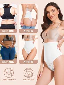JUQDNX Mid Waist Shaping Thongs - Tummy Control Compression Slimmer, Lace Shaping Girdle Panties For A Flattering Silhouette, Smooths And Shapes Your Figure