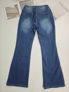 Damen Winter Warm Klassische Bootcut Jeans mit Whiskerring, bürotauglich und bequem für Reisen, Stretch Denim Hose - Blau - Übersicht 8