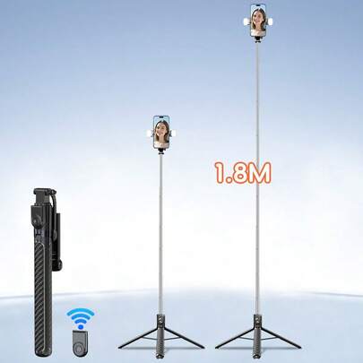 1.8m Wireless Bluetooth Selfie Stick Tripod With Adjustable LED Fill Light, Multi-Function Remote Control, 360° Rotatable Phone Holder, Suitable For Party Photography, Indoor Live Streaming