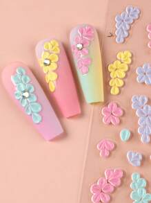 FULL BEAUTY 2 Stück 5D geprägte Fünf-Blüten-Nagelkunst-Aufkleber, bunte Blüten-Charms für Herbst und Winter, selbstklebende Nageldekore, weiße Nägel, Hochzeit Maniküre Dekorationen, Nagelzubehör