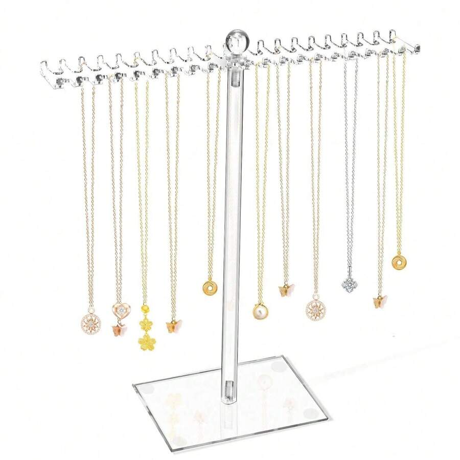 Acryl Halsketten Organizer Box, klarer Halsketten Halter, Schmuckorganizer Ständer mit beidseitigen Haken für Halsketten Anhänger Armband Ring