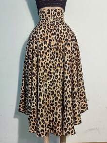 女士时尚豹纹高腰系带高开衩半身裙 - 彩色 - 查看 4