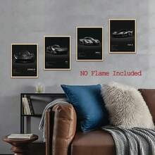 4 carteles de autos de carreras sin marco en blanco y negro - Arte de pared para decoración del hogar, con FXXK, P1, ZONDA R, ONE:1 y talla grande - Impresiones de cartulina de alta calidad para entusiastas de los autos, decoración de autos de carrera - Multicolor - Ver 3